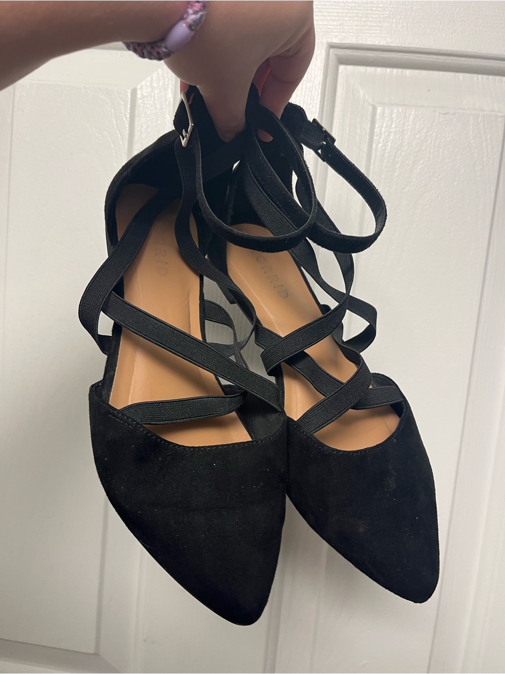 Black Strappy Pointed Flat - Women Shoes